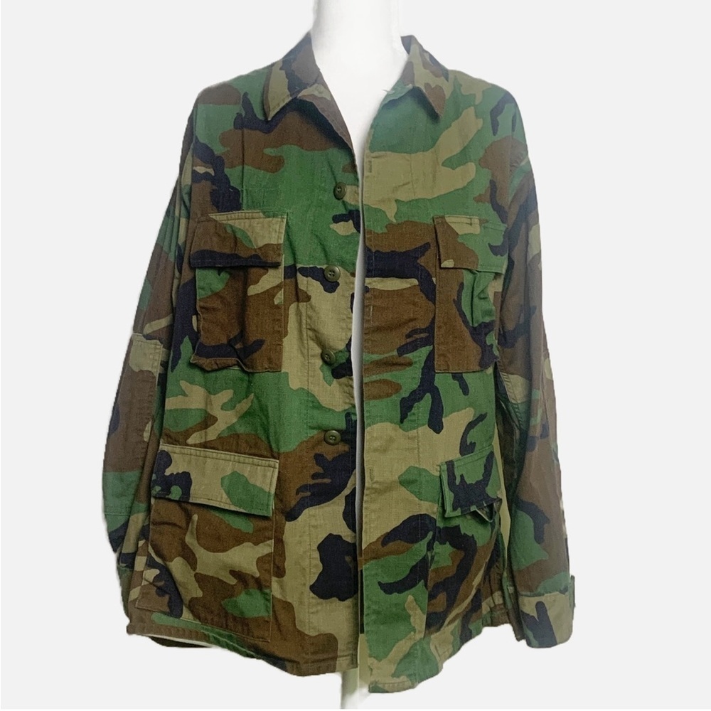 Camo Army Jacket M Combat Camouflage Woodland Military Authentic